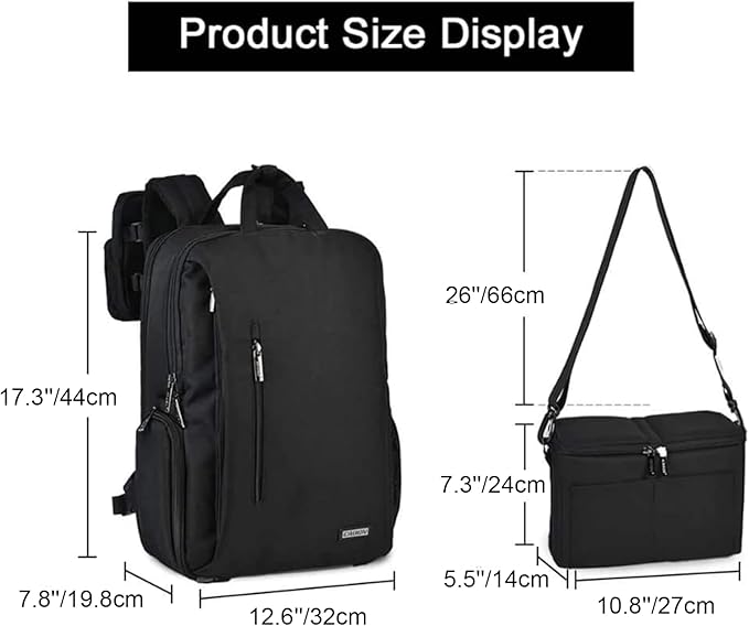 CADeN DSLR Camera Backpack Bag Waterproof Anti Theft with 15.6 inch Laptop Compartment, USB Charging Port, Tripod Holder, Rain Cover, Inner Case, Compatible for Sony Canon Nikon Olympus Black