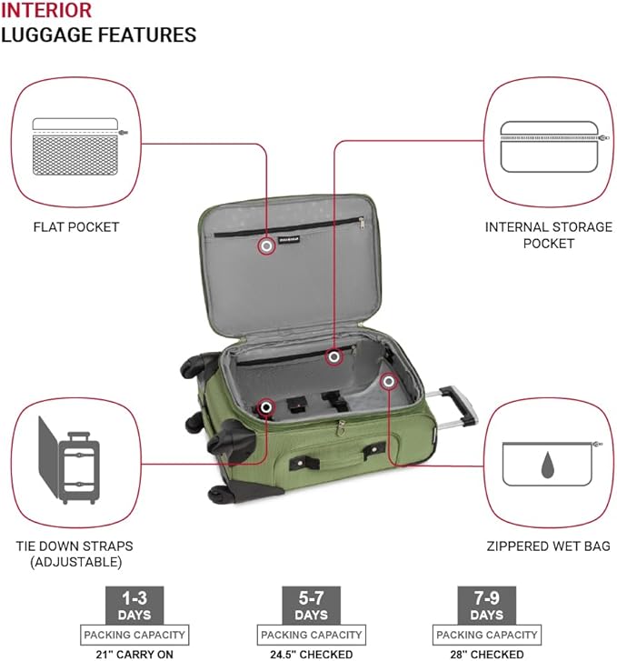 SwissGear Sion Softside Expandable Luggage, Evergreen, 3-Piece Set (21/25/29)