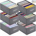 Jeans Organizer for Closet, Foldable Wardrobe Clothes Organizer with Handle, Stackable Closet Clothes Drawer Organizer Tshirts with 7 Grids for Leggings, Sweater, Jean, Pants, Grey (6 PACK)