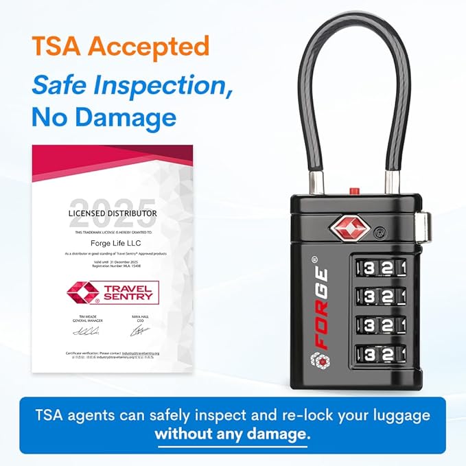 Forge TSA Approved Luggage Locks 4 Digit Combination TSA Travel Locks with TSA008, Open Alert Indicator, Zinc Alloy Body for Luggage, Suitcase, Backpack, and More. Black 6 Locks.