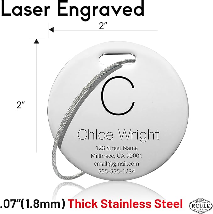 Customized Stainless Steel Luggage Tags: Personalize Your Suitcases, Backpacks, and Bags with Your Text (Silver)