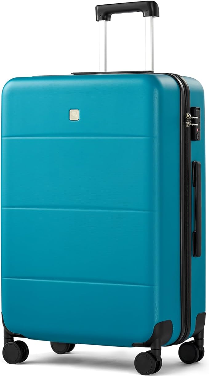 Hanke 26 Inch Checked Luggage Medium Hard Shell Suitcases with Wheels Lightweight Hard Case Luggage for Women Men(Caribbean Blue)