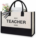TOPDesign Embroidery Canvas Tote Bag for Women, Teacher Appreciation Gifts for Daycare, Preschool, Math, English, Music, Dance Teacher, Personalized Present Bag, Ideal for Beach, Holiday
