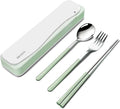 DEVICO Travel Utensils, 18/8 Stainless Steel 4pcs Cutlery Set Portable Camp Reusable Flatware Silverware, Include Fork Spoon Chopsticks with Case (Green)