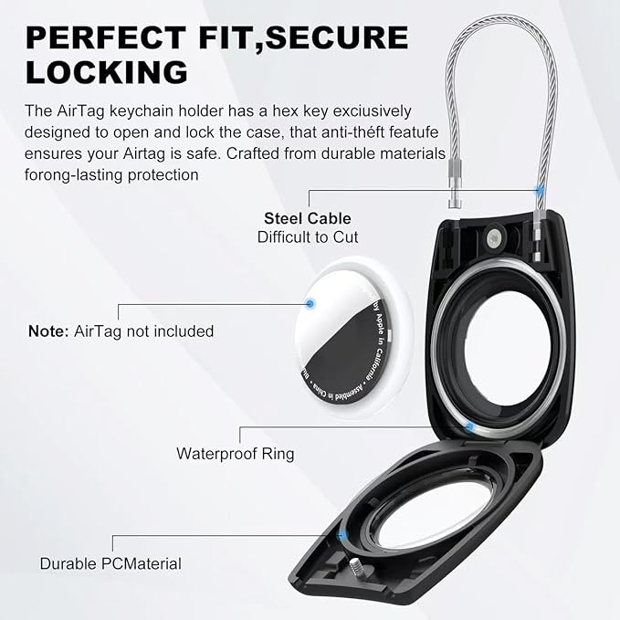 IPX8 Waterproof Airtag Holder Air Tag Case with Keychain, 4-Pack AirTags All-Round Protect Case for Apple Tag Tracker, Air Tags Holder for Luggage, Key, Pet, Backpack, 4 Black