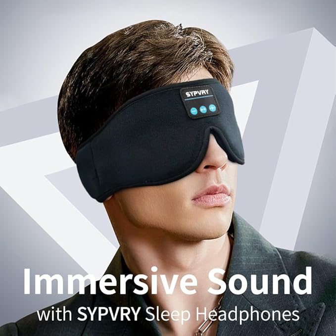 Bluetooth Sleep Mask Wireless Headphones 3D Bluetooth Eye Mask for Side Sleepers SYPVRY Blackout Eye Mask with Headphones Speaker for Airplane,Travel, Black