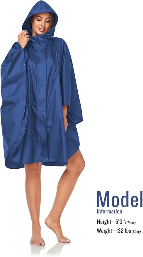 SaphiRose Unisex Rain Poncho Hooded Waterproof Raincoat for Adults Women