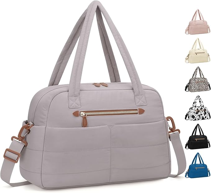Travel Duffle Bag,Puffer Carry On Duffel Bag with Laptop Compartment Waterproof Overnight Weekender Bags for Women Large Hospital Tote Bags for Labor and Delivery(Large,Khaki Gray)