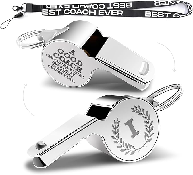 Letters Coach Gifts, Whistle for Coaches, Whistle Emergency, Thank You Coach Gifts, Coaches Whistle with Lanyard Cheer Coach Gift for Men Women Teachers Referees School Sports Coach Outdoor, Letter I
