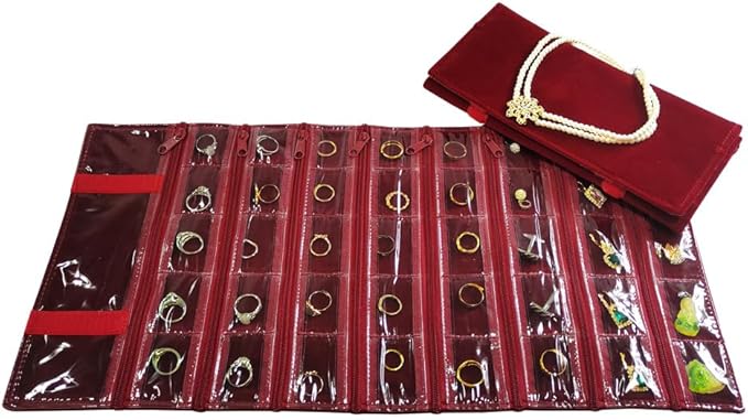 Travel Jewelry Roll Bag Portable Organizer Pouch With Grids&PVC Cover Storage Bags for Necklace, Bracelet, Bracelet,Ring, Badge, Pendant