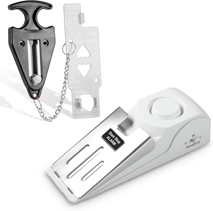 Portable Door Lock Alarm - Dual Protection Security, 120DB Siren, Sturdy Rubber Door Stopper Wedge for Home & Travel