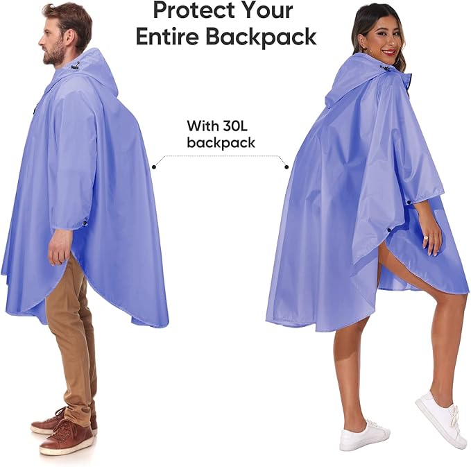 PTEROMY Hooded Rain Poncho for Adult with Pocket and Zipper, Waterproof Lightweight Raincoat for Men and Women