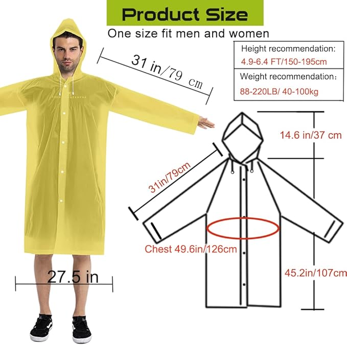 Rain Coats (2 Pack) - Reusable EVA Rain Ponchos for Adults Rain Jackets Raincoats for Men Women