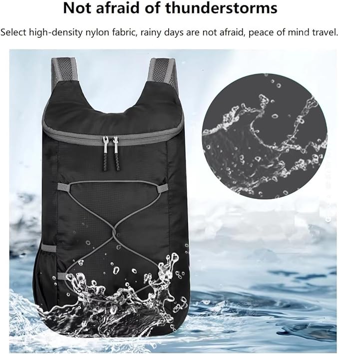 16L Hiking Daypack Lightweight Foldable Travel Backpack Water Repellent Camping Outdoor Packable Easy Carry-on Bag (Black&Gray)