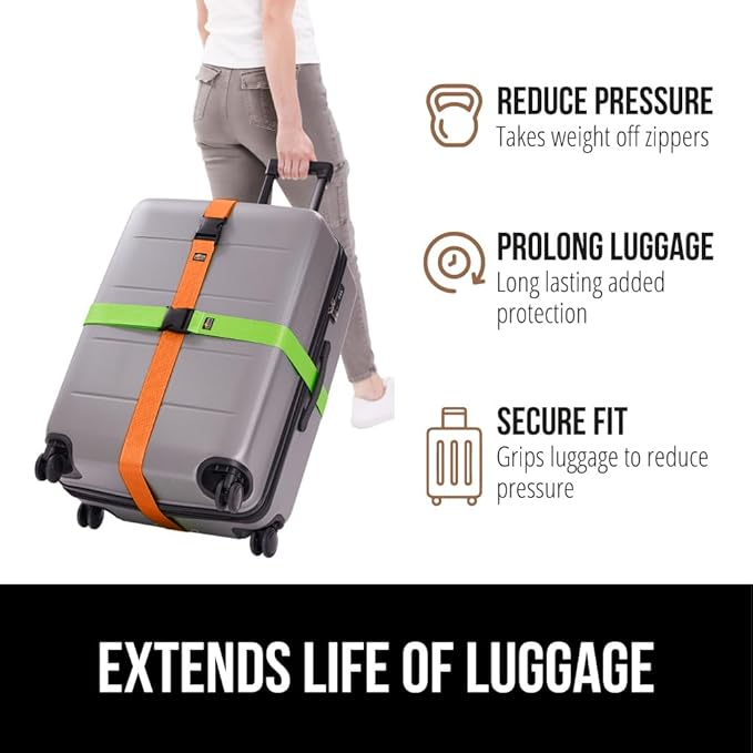 GORILLA GRIP Heavy Duty 8 Pack Adjustable Luggage Straps for Suitcases, Easy to Identify Travel Belt Connector Holds Suitcase Together, Extends Life of Bag, Strap Connects Two Bags, Multicolor