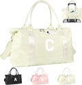 Initial Travel Duffel Bag Sports Gym Bag for Kids Teen Birthday Gifts,Beige Personalized Weekender Bag Carry On Dance Bags for Women Men,Waterproof Monogram Overnight Bag with Trolley Sleeve(Letter C)