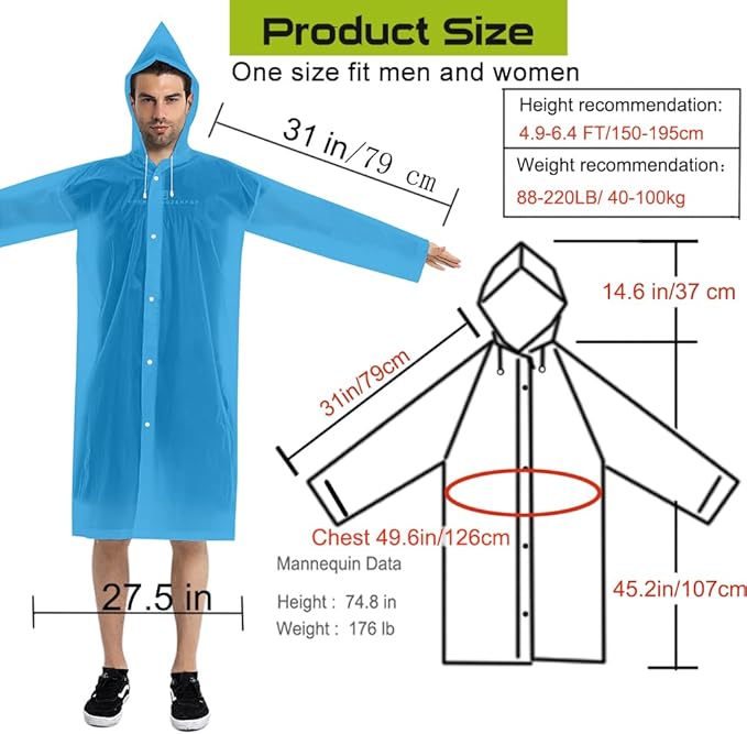 Rain Coats (2 Pack) - Reusable EVA Rain Ponchos for Adults Rain Jackets Raincoats for Men Women