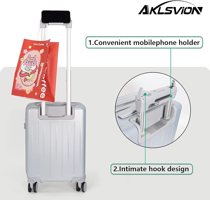 18-inch Carry-on Boarding Luggage: Equipped with Movable Wheels, TSA Approved,Under the Seat, Hard Shell Construction, Lightweight Bag with Essential Accessories (Pearl Silver)
