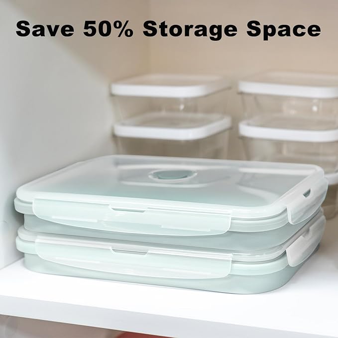 Extra Large Collapsible Silicone Food Storage Containers With Lids, 2 Pack 2000ml, XXL Foldable Bento Lunch Box, Big Meal Boxes for Kitchen, Camping, Dishwasher, Microwave, Freezer Safe