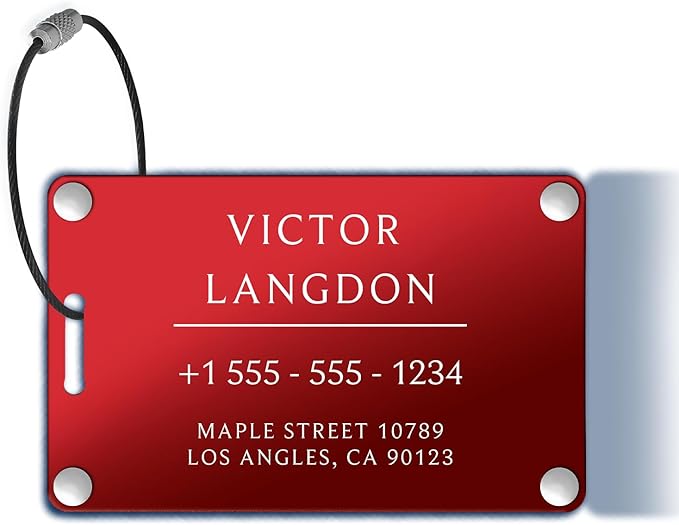Personalized Luggage Tags for Suitcases -Aluminum Custom Luggage Tags for Backpacks & Bags, Sturdy, Waterproof & Heavy Duty (Red/Card-Sized)