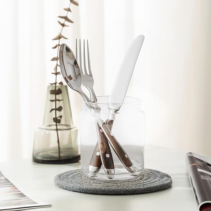 20-Piece Silverware Set for 4, High-end Everyday Flatware Set, Wood Grain Color Handles Cutlery Set, Retro Stainless Steel Forks and Spoons, Utensil Sets for Home Restaurant, Dishwasher Safe