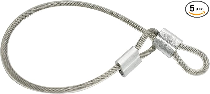 5 Pcs 5mm Wire 24 inch Vinyl Coated Stainless Steel Cable with Loops Short Wire Rope Lanyard Lock Security Chain Link for Outdoor Gates, Clear(5mm x 24inch)