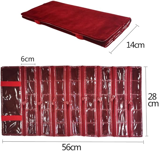 Travel Jewelry Roll Bag Portable Organizer Pouch With Grids&PVC Cover Storage Bags for Necklace, Bracelet, Bracelet,Ring, Badge, Pendant