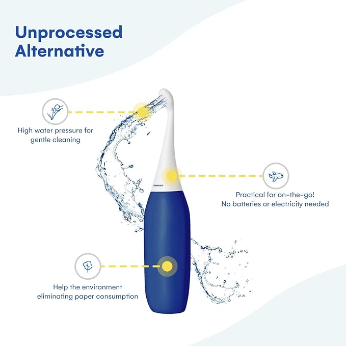 HappyPo The Original XL Butt Shower - Portable Bidet with 50% More Volume - The Easy-Bidet 2.0 Replaces Wet Wipes and Shower Toilet - Portable Bum Spray for Travel - Dark Blue