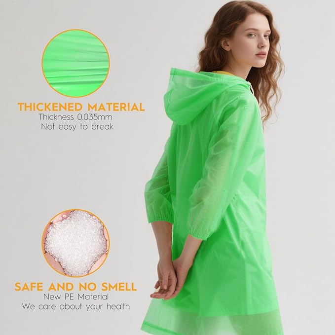 Bruvoalon 6 & 20 Pack Disposable Rain Ponchos for Adults/Youth, Waterproof PE Raincoats with Drawstring, Camping/Emergency