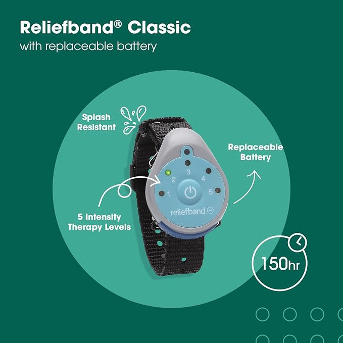 Reliefband Classic Wristband | FDA Cleared Relief for Motion Sickness (Car, Air, Train, Sea), & Morning Sickness | Drug Free (1 Extra Gel Tube)