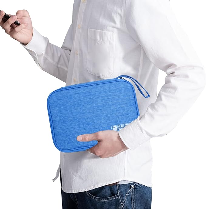 Electronics Travel Organizer,Portable Waterproof Electronic Travel Storage Bag for Small Charging Cord Storage,Charger,Small Electronics,SD Card etc,for Travel,Business -Sky Blue