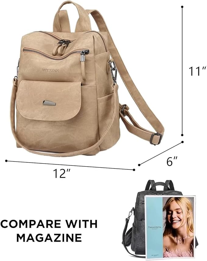 PU Leather Backpack Purse for Women Fashion Multipurpose Design Handbag Ladies Shoulder Bags Travel Backpack Khaki