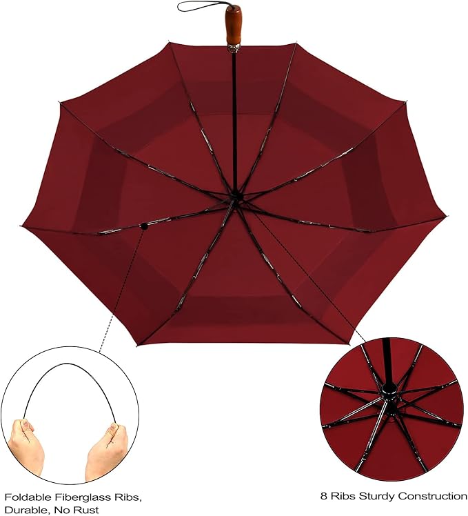 Lejorain Large Folding Golf Umbrella - Compact Mens Umbrellas Travel Rain and Windproof 54inch Collapsible Automatic Open Close Umbrella 210T Teflon Vented Double Canopy