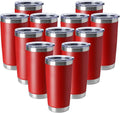 HASLE OUTFITTERS 20oz Tumblers Stainless Steel Mugs with Lid Double Wall Vacuum Insulated Coffee Cups for Cold & Hot Drinks (20oz-Red, 12 Pack)