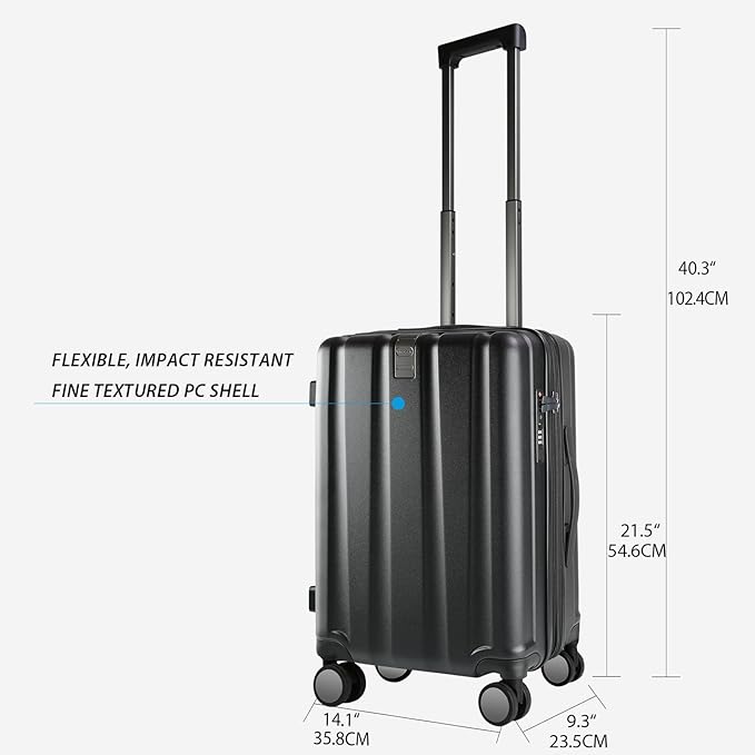 KROSER Hardside Expandable Carry On Luggage with Spinner Wheels & Built-in TSA Lock, Durable Suitcase Rolling Luggage with USB Port, Carry-On 20-Inch, Black