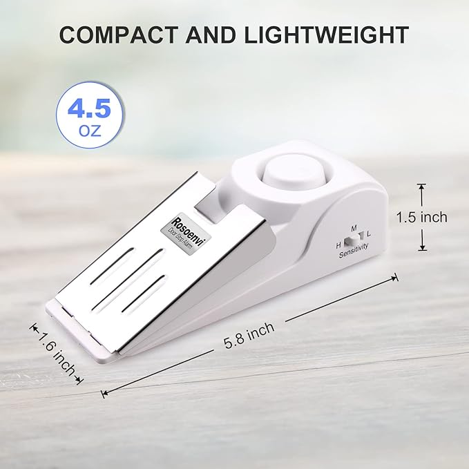 2 Pack Door Stop Alarm, Door Stopper with 120DB Security Alarm, Floor Wedge Door Stop Siren, Door Security Devices for Traveling, Apartment, Hotel and Home, White