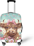 Highland Cow Suitcase Cover Flower Suitcase Protector Fits 22-25 Inch Luggage(Size M) Anti-Scratch Washable Spandex Luggage Cover Stretchable Suitcase Covers with Zipper