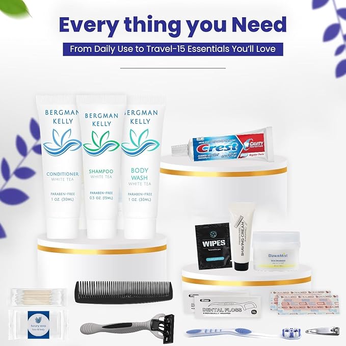 Trektote Bulk Hygiene Kit For Men And Women – (50 Pack) 20 Piece Set Of Travel Size Toiletries, TSA Compliant, Bulk Travel Essentials, Includes Shampoo And Conditioner, Body Wash, Toiletry Bag & More