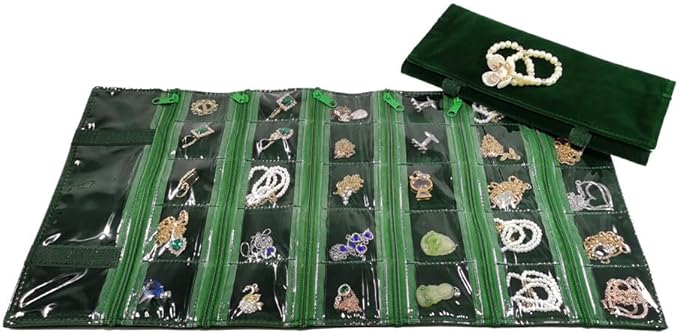Travel Jewelry Roll Bag Portable Organizer Pouch With Grids&PVC Cover Storage Bags for Necklace, Bracelet, Bracelet,Ring, Badge, Pendant