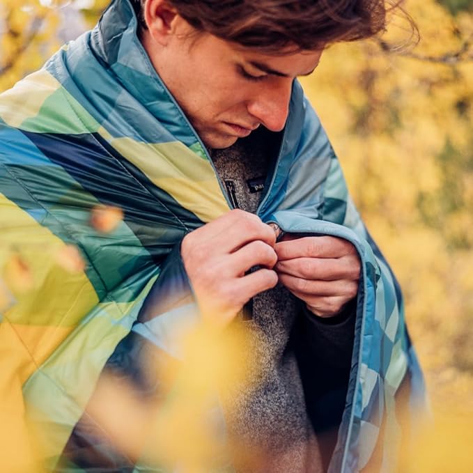 Rumpl Original Puffy Blanket - Warm, Water-Resistant Camping Blanket with 100% Recycled Synthetic Insulation, 52"x75", Original Puffy V1, Forest Fade