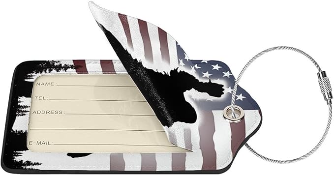 American Flag Leather Luggage Tag with Stainless Steel Ring, Fun Name Id Card Cover Travel Bag Tag Set, Suitable for Travel Bag Luggage Women Men 2 PCS