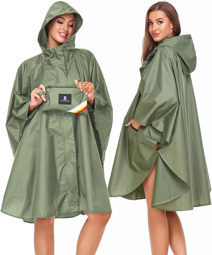 SaphiRose Unisex Rain Poncho Hooded Waterproof Raincoat for Adults Women