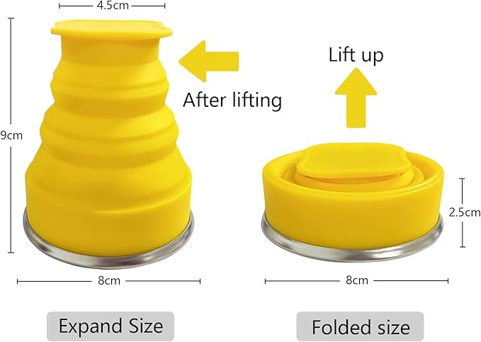 Collapsible Cup - Silicone Foldable Cup-Expandable Folding Drinking Reusable Portable Mugs Cups For Travel, Camping, Hiking, Survival, Car, Picnic, Beach, Holiday Vacation, Outdoor Sports Yellow