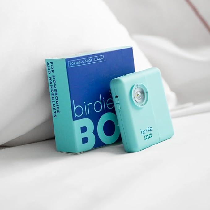 She's Birdie - The Original Personal Safety Door Alarm for Travel, at Home, or Window Security - Portable, Loud Siren, Flashing Light Alert + Built in Flashlight, Rechargeable, Rental Safe (Aqua)