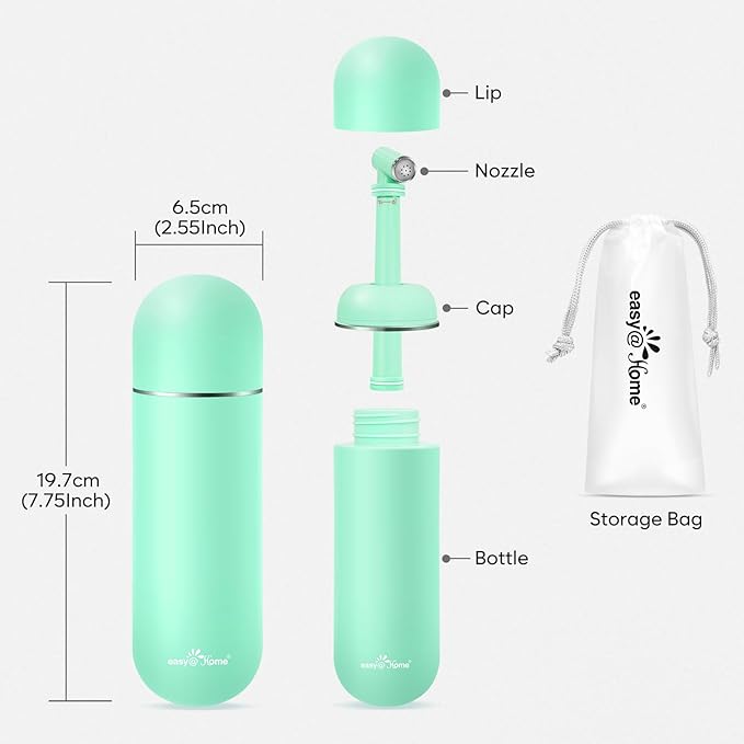 Easy@Home Portable Bidet for Travel: Peri Bottle for Postpartum Care - Handheld Sprayer for Women & Men | 380ml(12.8oz) Large Personal Hygiene Cleaning Bottle | BPA-Free | EPB-01 Green