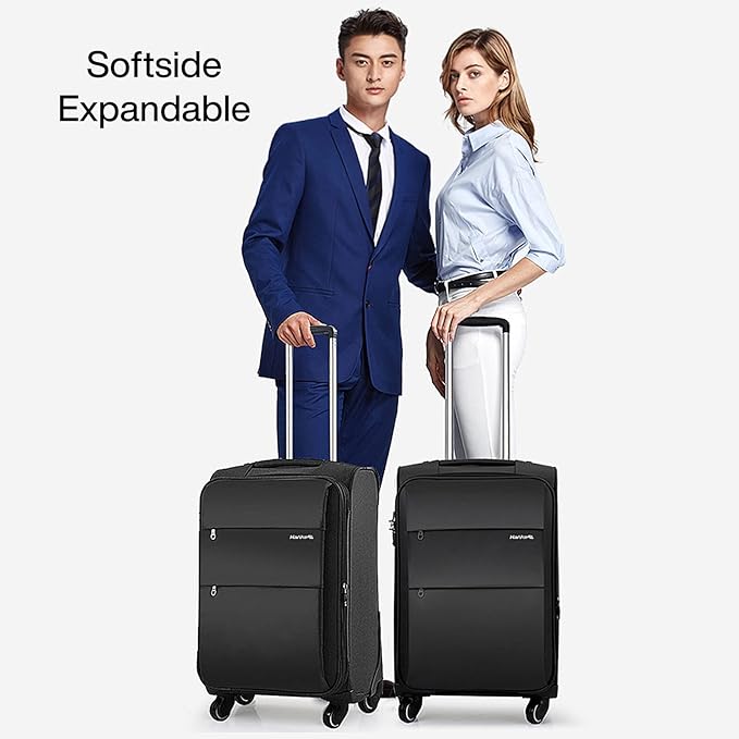 Hanke 20/28 Inch 2 Piece Luggage Sets with Spinner Wheels Expandable Luggage Large Suitcases with Wheels Lightweight Travel Luggage Rolling Suitcase with Lock Softside Checked Luggage.(Coffee)
