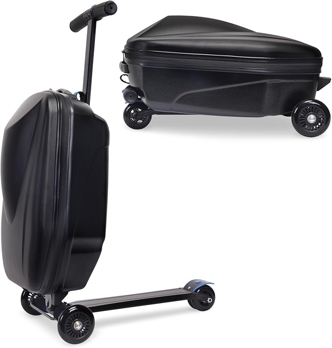 20" Scooter Suitcase for Kids, 2-in-1 Ride On Luggage with Wheels for Boys & Girls Ages 4-15, Foldable Hardshell Carry On Lightweight Travel Suitcase for Airplane