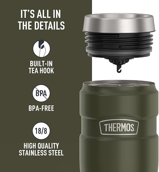 THERMOS Stainless King Vacuum-Insulated Travel Tumbler, 16 Ounce, Army Green