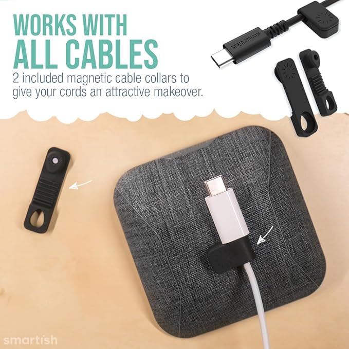 Smartish® Magnetic Cord Holder - Cable Wrangler Organizer with Magnet Clips for Charger Management on Desktop, Nightstand, or Side Table for All Cables, USB-C, Lightning Cables - No 2 Pencil Gray