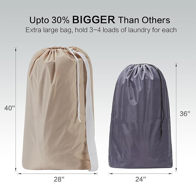 HOMEST XL Nylon Laundry Bag with Strap, Large Dirty Garments Organizer, Easy Fit a Hamper or Clothing Basket, Can Carry Up to 4 Loads of Clothes, Beige